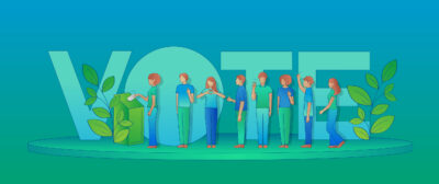 Menschen stehen Schlange vor einer Wahlurne