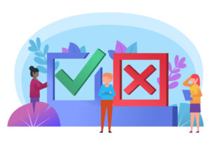 Illustration mit Kasten grüner Haken und rotes x