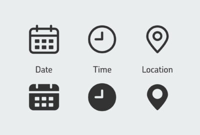 Illustration mit Date, Time und Location